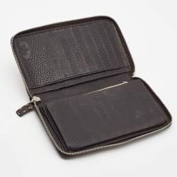 Pre Owned Fendi Black Sellieria Leather Logo Zip Around Continental Wallet