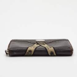 Pre Owned Fendi Black Sellieria Leather Logo Zip Around Continental Wallet