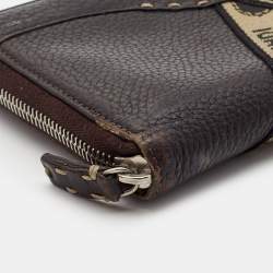 Pre Owned Fendi Black Sellieria Leather Logo Zip Around Continental Wallet