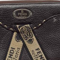 Pre Owned Fendi Black Sellieria Leather Logo Zip Around Continental Wallet