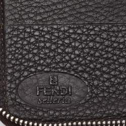 Pre Owned Fendi Black Sellieria Leather Logo Zip Around Continental Wallet