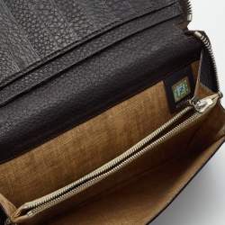Pre Owned Fendi Black Sellieria Leather Logo Zip Around Continental Wallet