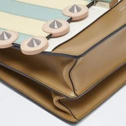 Pre Owned Fendi Multicolor Scalloped Leather Medium Striped Kan I Shoulder Bag