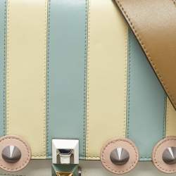 Pre Owned Fendi Multicolor Scalloped Leather Medium Striped Kan I Shoulder Bag