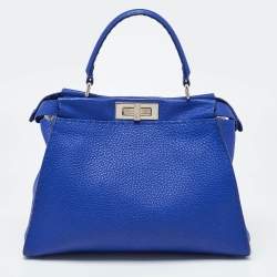 Pre Owned Fendi Blue Leather Medium Peekaboo Top Handle Bag