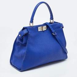 Pre Owned Fendi Blue Leather Medium Peekaboo Top Handle Bag
