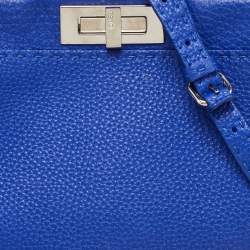 Pre Owned Fendi Blue Leather Medium Peekaboo Top Handle Bag
