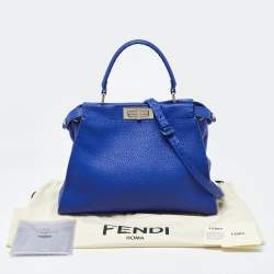 Pre Owned Fendi Blue Leather Medium Peekaboo Top Handle Bag