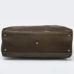 Pre Owned Fendi Dark Green/Bronze Selleria Leather Large Peekaboo Top Handle Bag