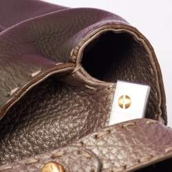 Pre Owned Fendi Dark Green/Bronze Selleria Leather Large Peekaboo Top Handle Bag