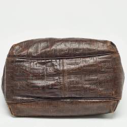Pre Owned Fendi Dark Brown Zucca Tortoise Effect Leather Tote