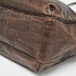 Pre Owned Fendi Dark Brown Zucca Tortoise Effect Leather Tote