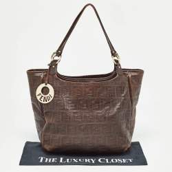 Pre Owned Fendi Dark Brown Zucca Tortoise Effect Leather Tote