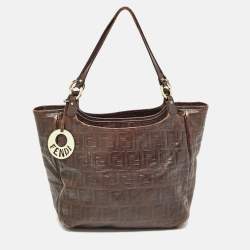 Pre Owned Fendi Dark Brown Zucca Tortoise Effect Leather Tote
