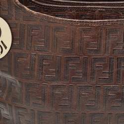 Pre Owned Fendi Dark Brown Zucca Tortoise Effect Leather Tote