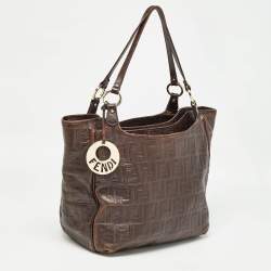 Pre Owned Fendi Dark Brown Zucca Tortoise Effect Leather Tote