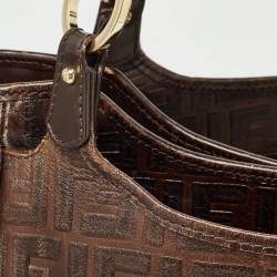 Pre Owned Fendi Dark Brown Zucca Tortoise Effect Leather Tote