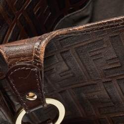 Pre Owned Fendi Dark Brown Zucca Tortoise Effect Leather Tote