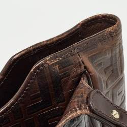 Pre Owned Fendi Dark Brown Zucca Tortoise Effect Leather Tote