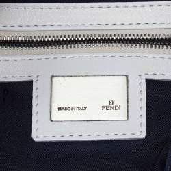Pre Owned Fendi Navy Blue/White Zucchino Fabric and Leather FF Double Flap Bag