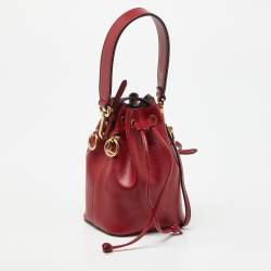 Pre Owned Fendi Red Leather Mini Mon Tresor Drawstring Bucket Bag