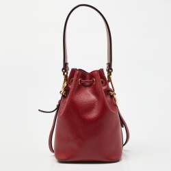 Pre Owned Fendi Red Leather Mini Mon Tresor Drawstring Bucket Bag
