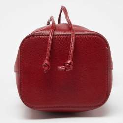 Pre Owned Fendi Red Leather Mini Mon Tresor Drawstring Bucket Bag