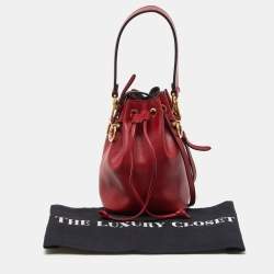 Pre Owned Fendi Red Leather Mini Mon Tresor Drawstring Bucket Bag