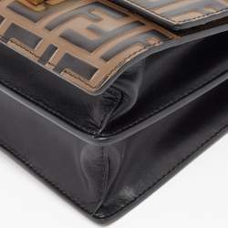 Pre Owned Fendi Black/Brown Zucca Embossed Leather Small Kan U Shoulder Bag