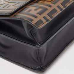 Pre Owned Fendi Black/Brown Zucca Embossed Leather Small Kan U Shoulder Bag