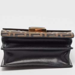 Pre Owned Fendi Black/Brown Zucca Embossed Leather Small Kan U Shoulder Bag