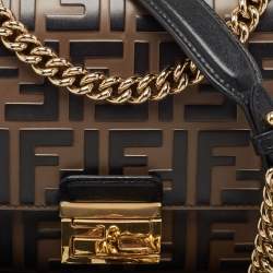 Pre Owned Fendi Black/Brown Zucca Embossed Leather Small Kan U Shoulder Bag