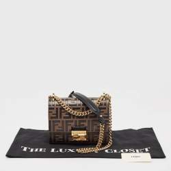 Pre Owned Fendi Black/Brown Zucca Embossed Leather Small Kan U Shoulder Bag