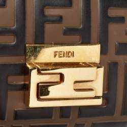 Pre Owned Fendi Black/Brown Zucca Embossed Leather Small Kan U Shoulder Bag