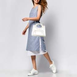 Pre Owned Fendi Transparent/Off White Zucca PVC and Leather Small Runaway Shopper Tote