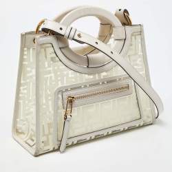 Pre Owned Fendi Transparent/Off White Zucca PVC and Leather Small Runaway Shopper Tote