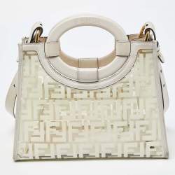 Pre Owned Fendi Transparent/Off White Zucca PVC and Leather Small Runaway Shopper Tote