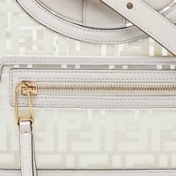 Pre Owned Fendi Transparent/Off White Zucca PVC and Leather Small Runaway Shopper Tote