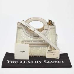Pre Owned Fendi Transparent/Off White Zucca PVC and Leather Small Runaway Shopper Tote