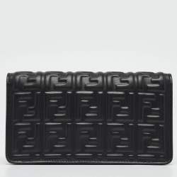 Fendi Black Zucca Embossed Leather Baguette Wallet on Chain