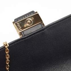 Fendi Black Zucca Embossed Leather Baguette Wallet on Chain