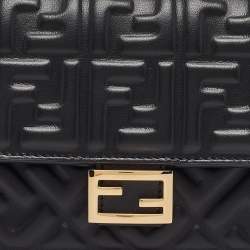 Fendi Black Zucca Embossed Leather Baguette Wallet on Chain