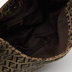 Pre Owned Fendi Brown/Beige Zucchino Canvas and Leather Shoulder Bag