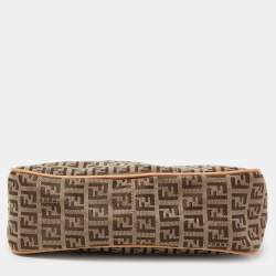 Pre Owned Fendi Brown/Beige Zucchino Canvas and Leather Shoulder Bag