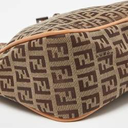 Pre Owned Fendi Brown/Beige Zucchino Canvas and Leather Shoulder Bag