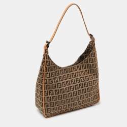 Pre Owned Fendi Brown/Beige Zucchino Canvas and Leather Shoulder Bag
