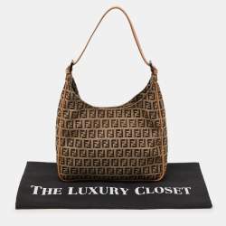 Pre Owned Fendi Brown/Beige Zucchino Canvas and Leather Shoulder Bag
