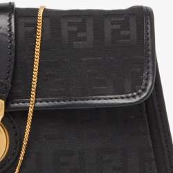 Pre Owned Fendi Black Zucchino Canvas and Leather Wallet on Chain 