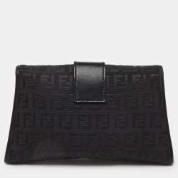 Pre Owned Fendi Black Zucchino Canvas and Leather Wallet on Chain 