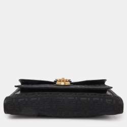 Pre Owned Fendi Black Zucchino Canvas and Leather Wallet on Chain 